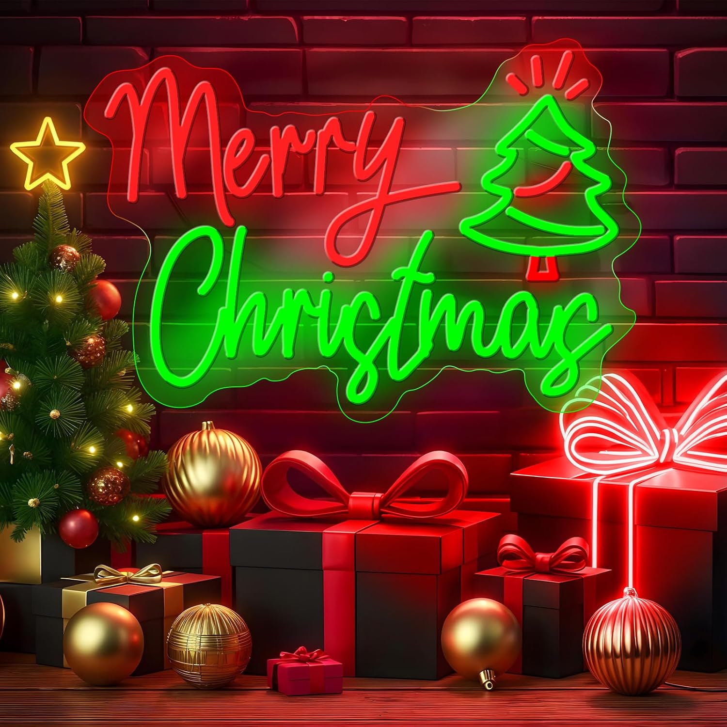 Wall Decor Lighting Tree - LED Neon Sign Merry Christmas Xmas