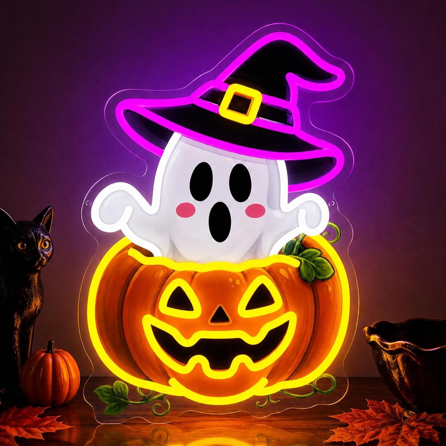 Home Decor Lighting Tricks - Cute Ghost Witch Hat Pumpkin Neon