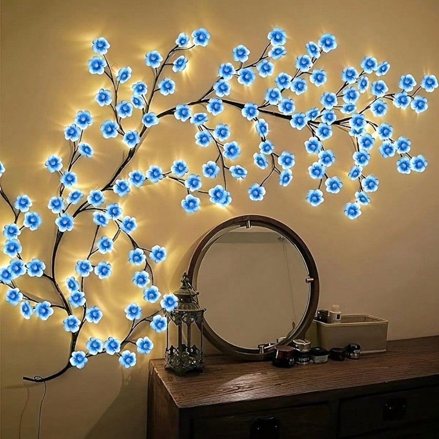 Wall Decor Lighting Tree - 1pc 72 LEDS Blue Cherry Blossom