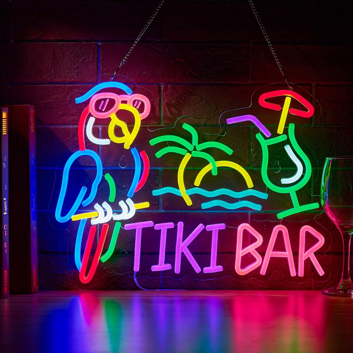 Wall Decor Lighting Tree - Tiki Bar Parrot Palm Tree Neon