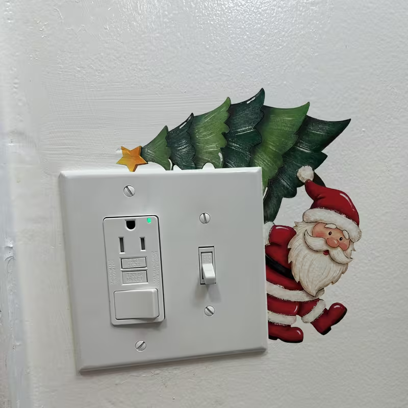 Wall Decor Lighting Tree - 1 Christmas light switch sticker, Santa