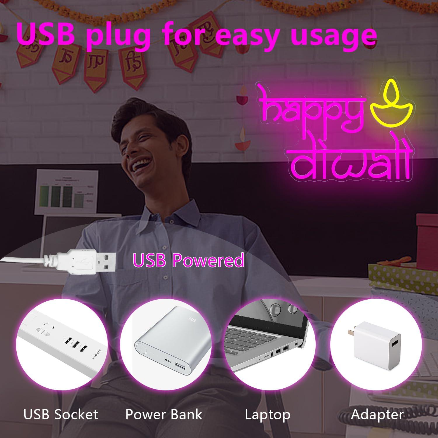 Happy Diwali Neon Sign USB Pow - Lighting Decor For Diwali recension och pris