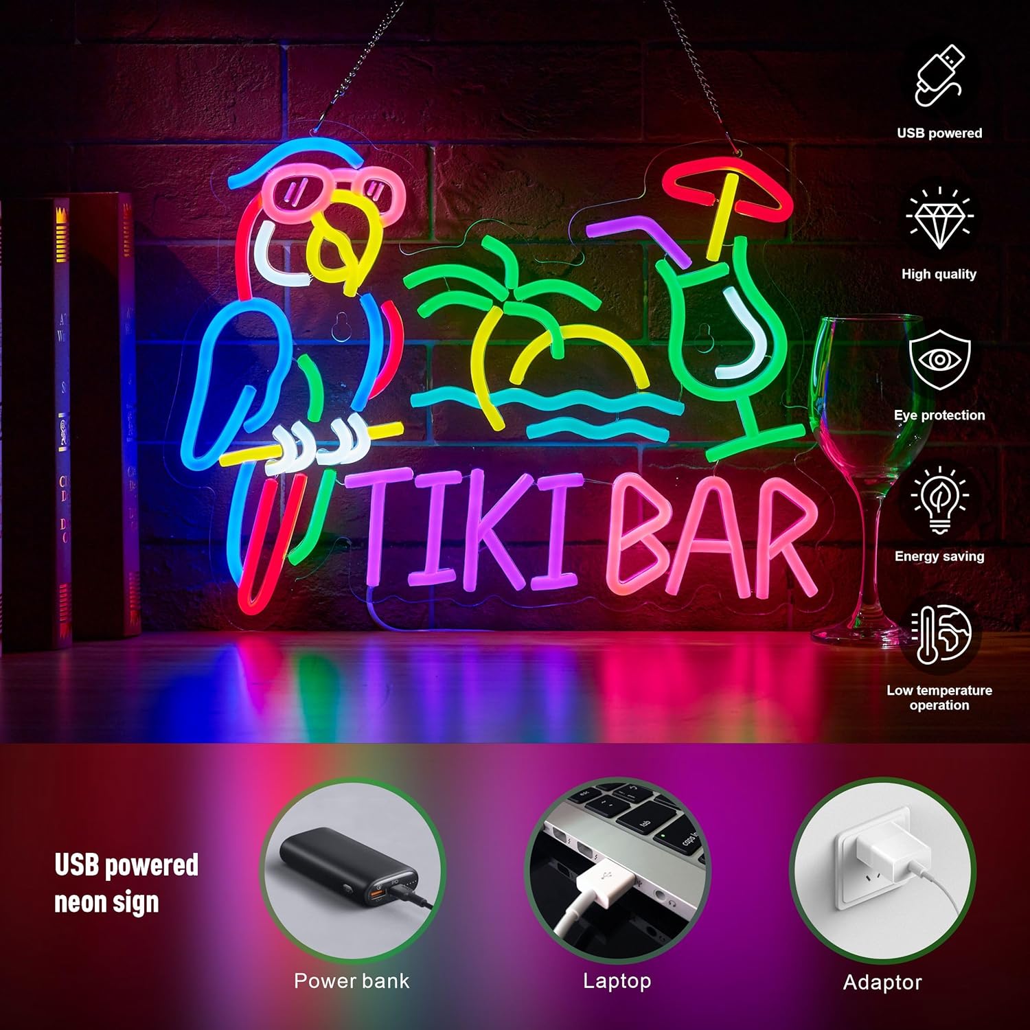 Tiki Bar Parrot Palm Tree Neon - Wall Decor Lighting Tree recension och pris
