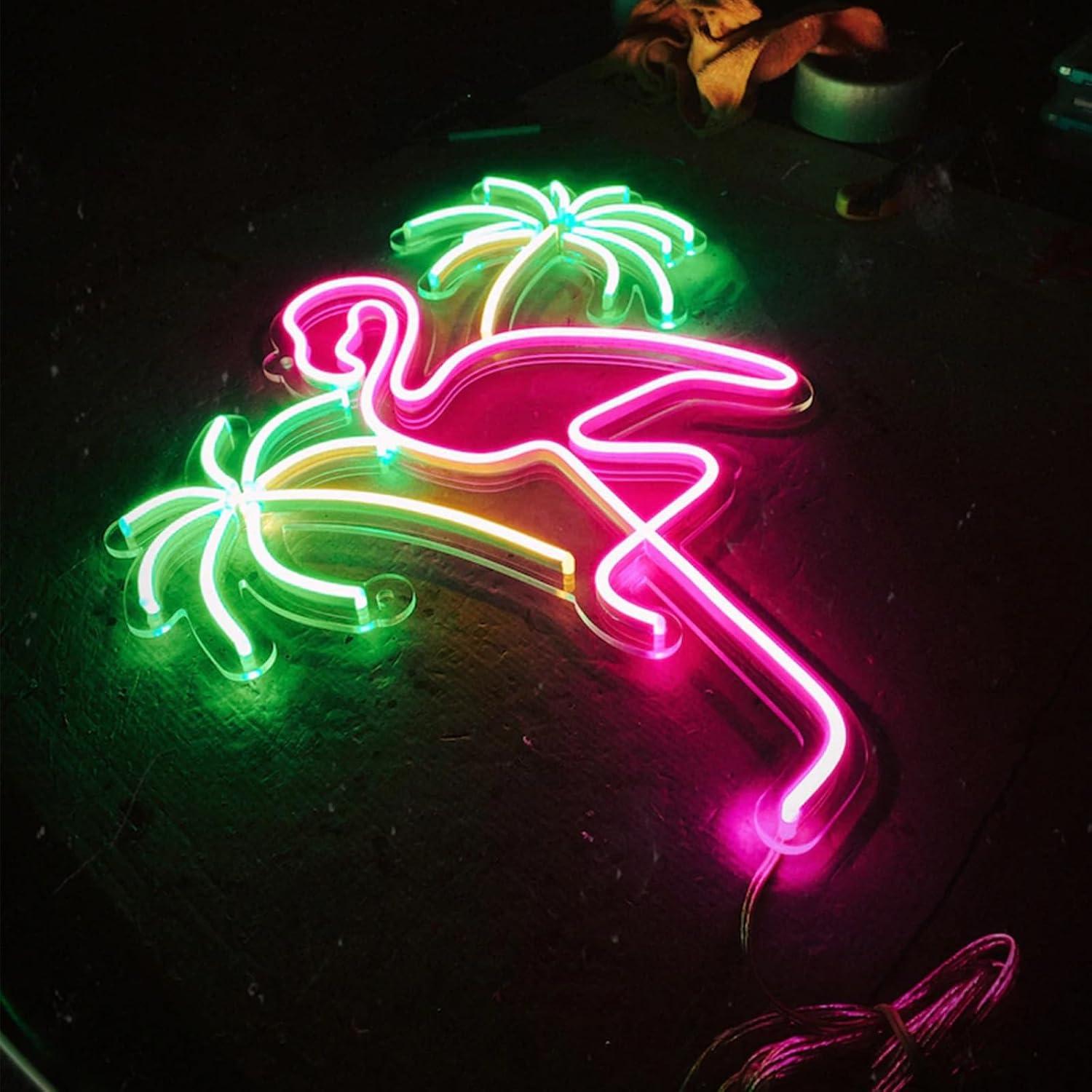 Flamingo And Palm Tree Neon Si - Wall Decor Lighting Tree recension och pris