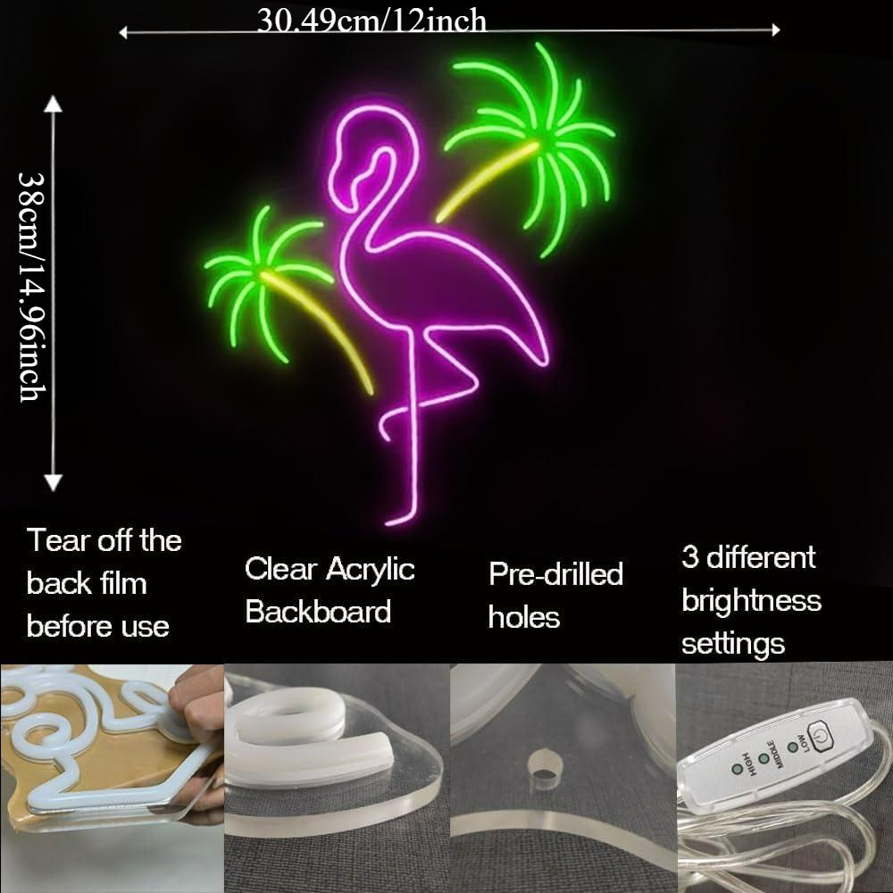 Flamingo And Palm Tree Neon Si - Wall Decor Lighting Tree recension och pris