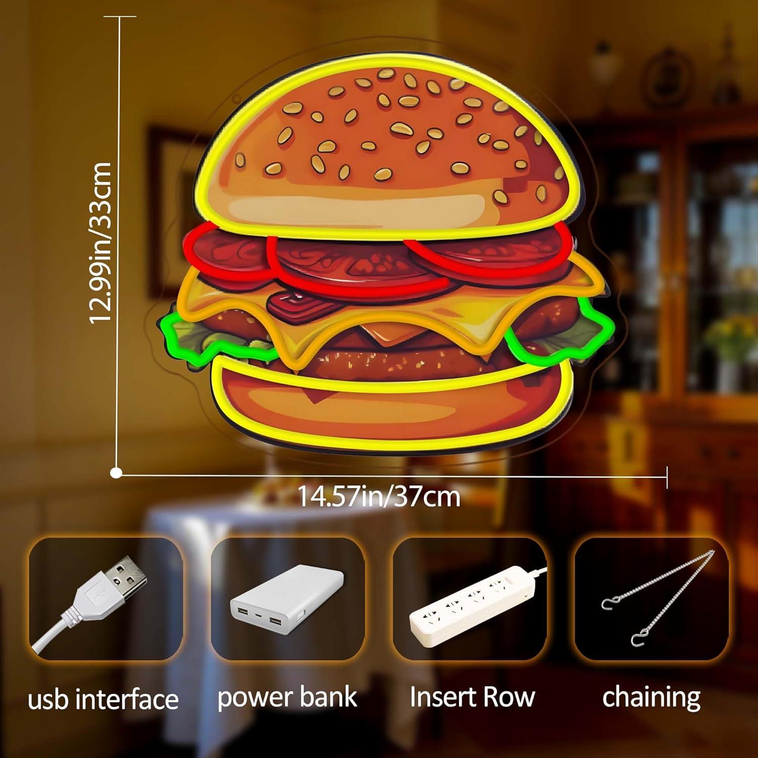 Burger Neon Sign LED Hamburger - Restaurant Lighting Decoration recension och pris